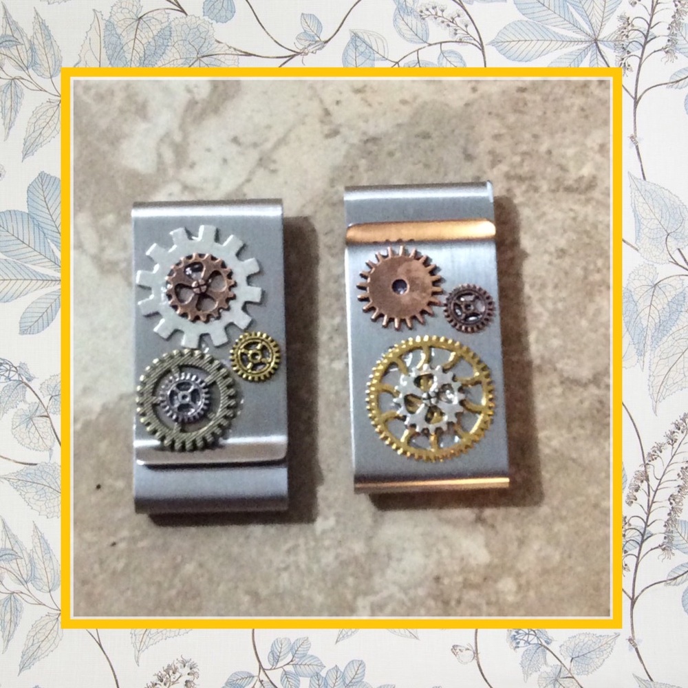 🌸STEAM PUNK METAL MONEY CLIP WALLET GEAR CARD